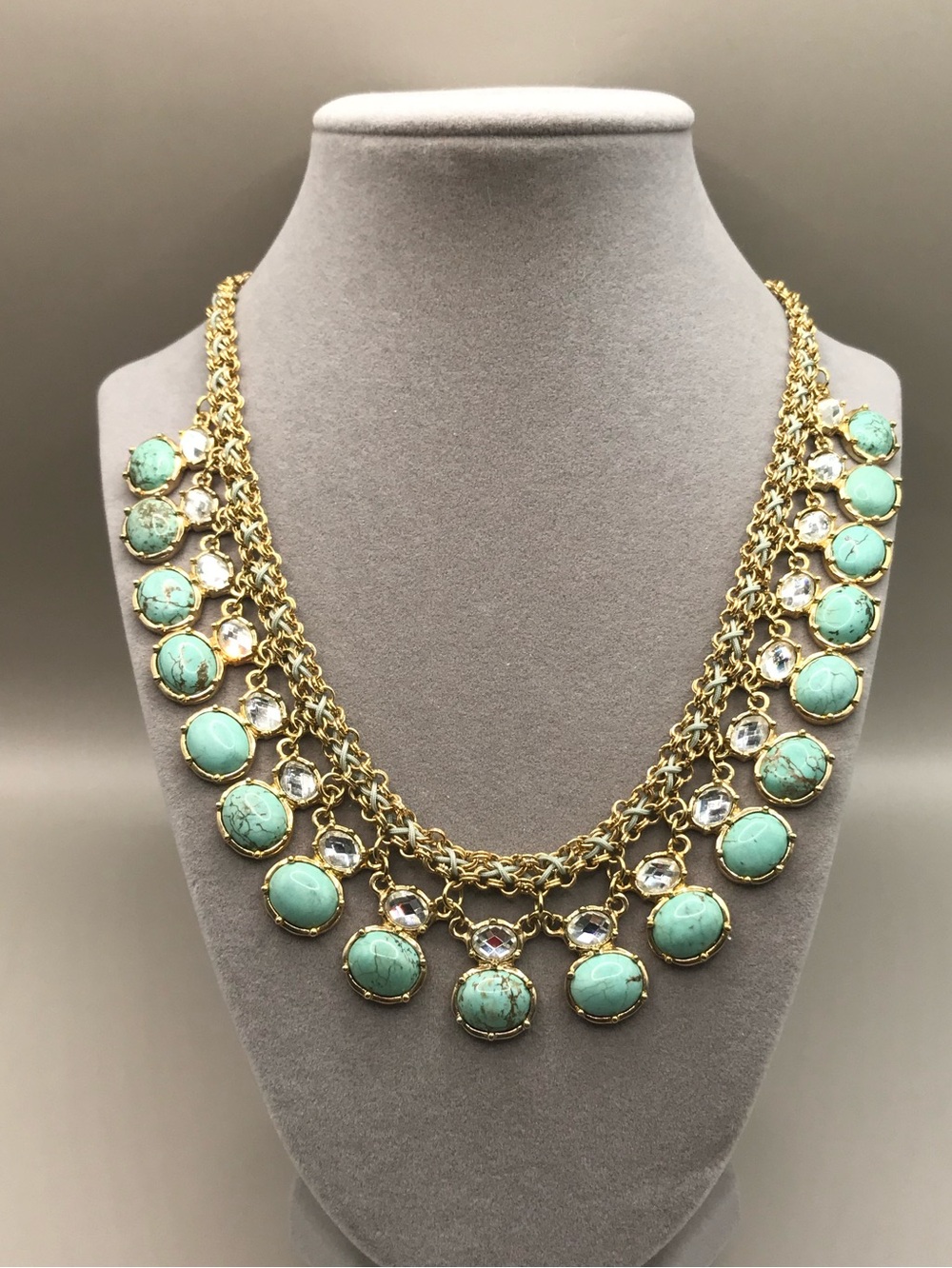 Gold-Tone & Faux Turquoise Pendants Necklace - Picture 4 of 8